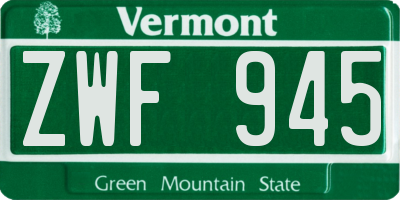 VT license plate ZWF945