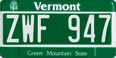 VT license plate ZWF947