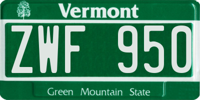 VT license plate ZWF950