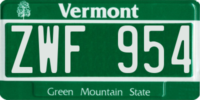 VT license plate ZWF954