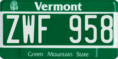 VT license plate ZWF958
