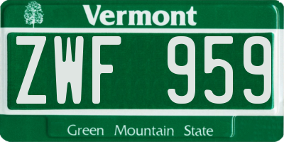 VT license plate ZWF959