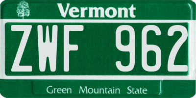 VT license plate ZWF962