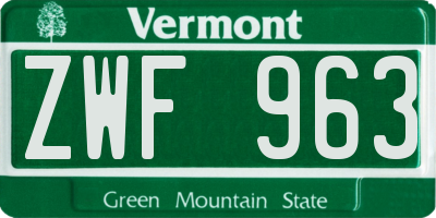 VT license plate ZWF963