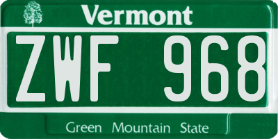 VT license plate ZWF968