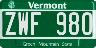 VT license plate ZWF980