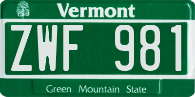VT license plate ZWF981