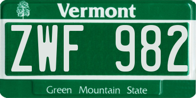 VT license plate ZWF982