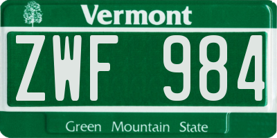 VT license plate ZWF984