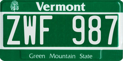 VT license plate ZWF987