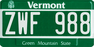VT license plate ZWF988
