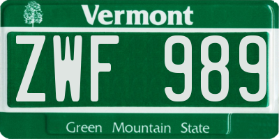 VT license plate ZWF989