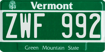 VT license plate ZWF992