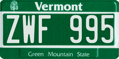 VT license plate ZWF995