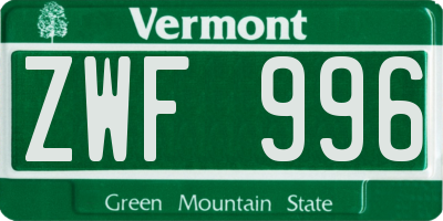 VT license plate ZWF996