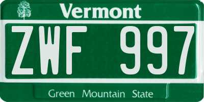 VT license plate ZWF997