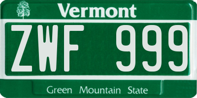 VT license plate ZWF999