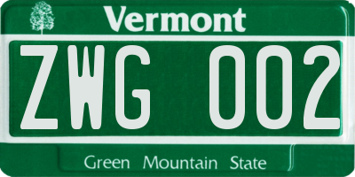 VT license plate ZWG002