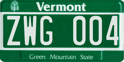VT license plate ZWG004