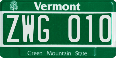 VT license plate ZWG010