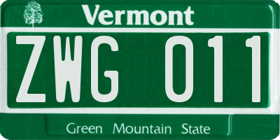 VT license plate ZWG011