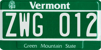 VT license plate ZWG012
