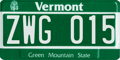 VT license plate ZWG015