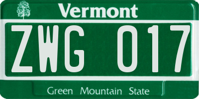 VT license plate ZWG017