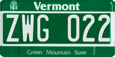 VT license plate ZWG022