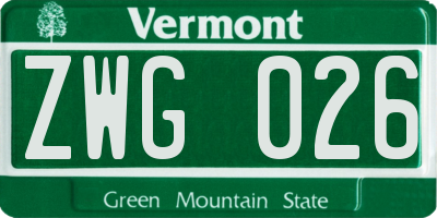 VT license plate ZWG026