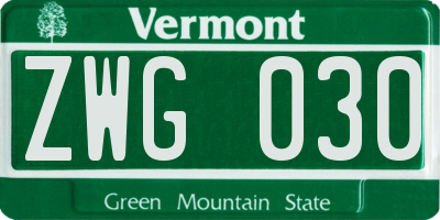 VT license plate ZWG030