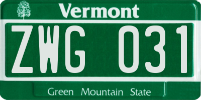 VT license plate ZWG031