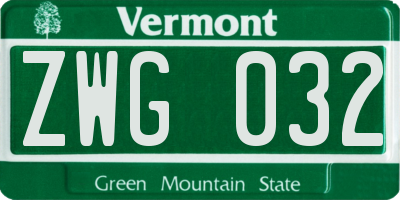 VT license plate ZWG032