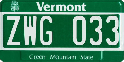 VT license plate ZWG033