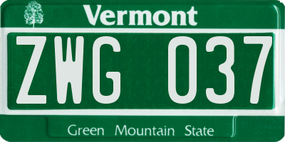 VT license plate ZWG037