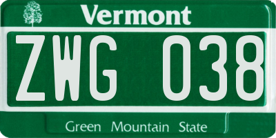 VT license plate ZWG038