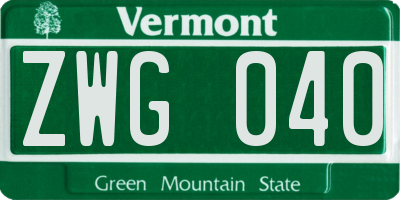 VT license plate ZWG040