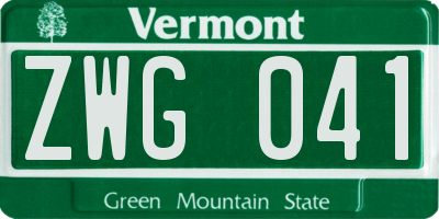 VT license plate ZWG041
