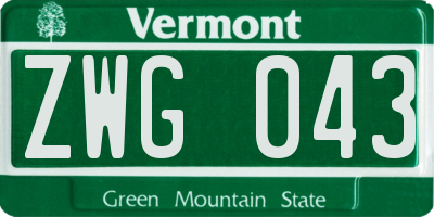 VT license plate ZWG043