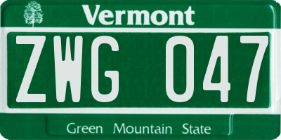 VT license plate ZWG047