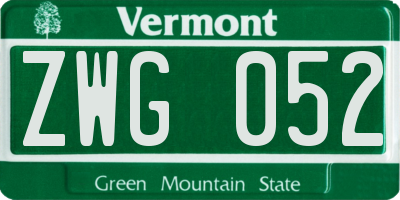 VT license plate ZWG052