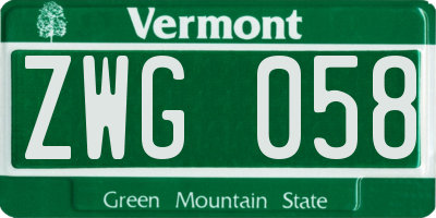 VT license plate ZWG058