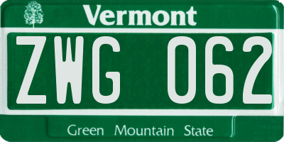 VT license plate ZWG062