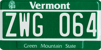 VT license plate ZWG064