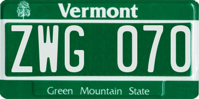VT license plate ZWG070