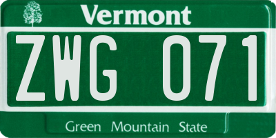VT license plate ZWG071