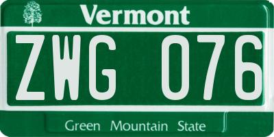 VT license plate ZWG076