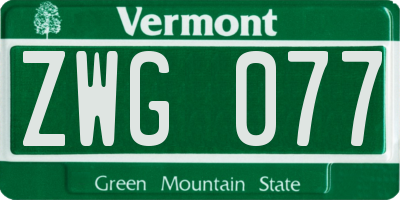 VT license plate ZWG077