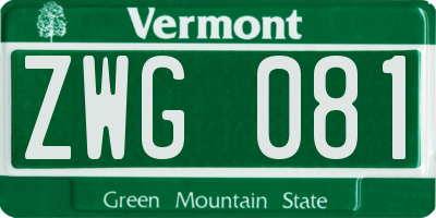 VT license plate ZWG081