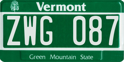 VT license plate ZWG087